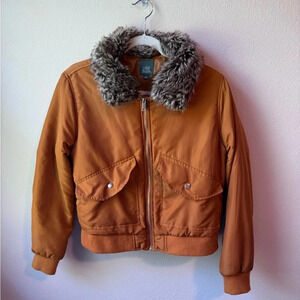 Wild Fable Bomber Jacket - Gold with faux fur, size medium